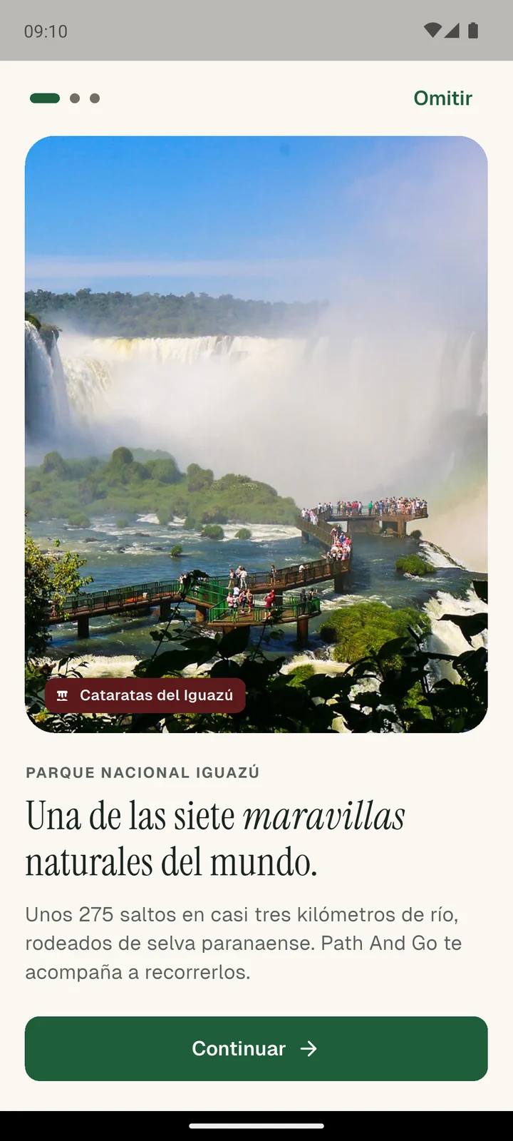 Bienvenida de la app: una de las siete maravillas naturales del mundo