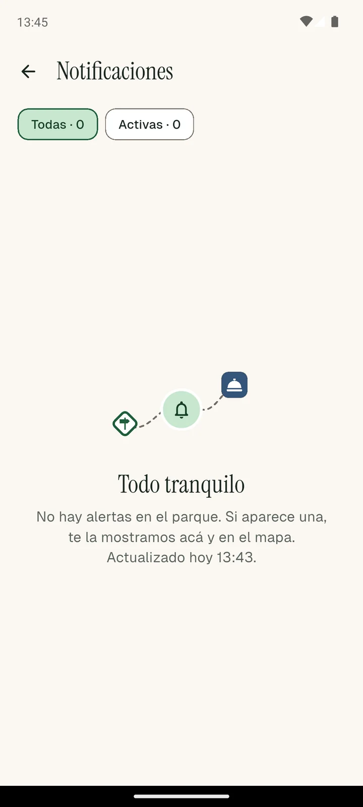 Notificaciones: sin alertas en el parque, actualizado hoy